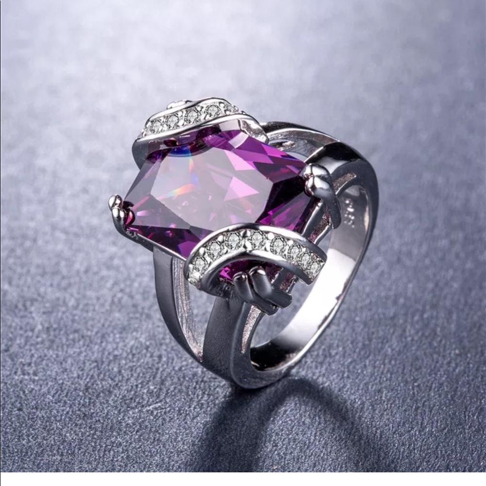 925sterling Silver Stamped Radiant Purple Cut Ring